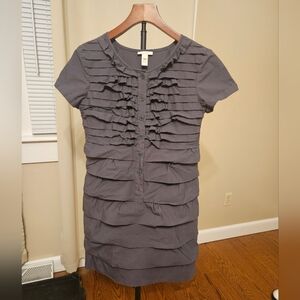 J. Crew Charcoal Ruffle Knee Length Dress Size 4 100% Cotton